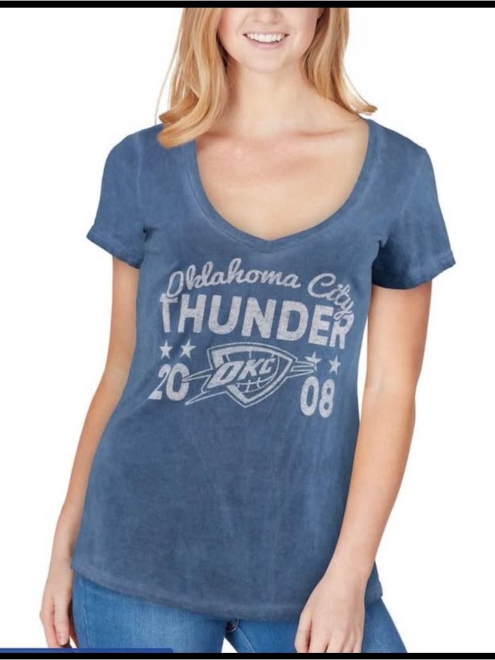 Oklahoma City Thunder Women's Blue V-Neck Graphic Tee